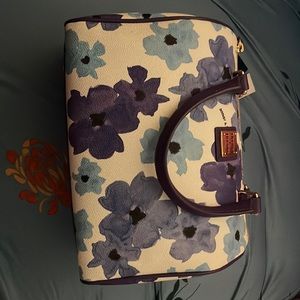 DOONEY & BOURKE BLUE BLOOM MEDUIM COATED COTTON SATCHEL NWT